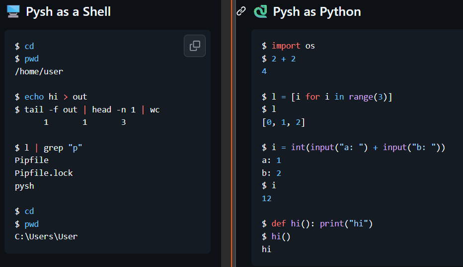 PySh: Shell and Python REPL Hybrid